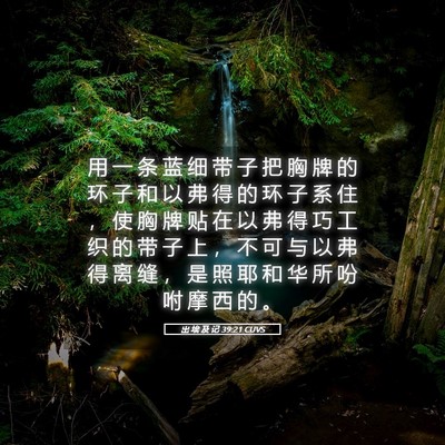 Picture 05 - 出 埃 及 记 39:21 CUVS - 用 一 条 蓝 细 带 子 把 胸 牌 的 环 - Bible Verse Picture
