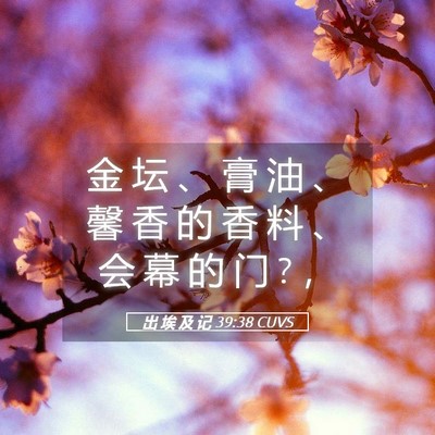 Picture 05 - 出 埃 及 记 39:38 CUVS - 金 坛 、 膏 油 、 馨 香 的 香 料 、 - Bible Verse Picture