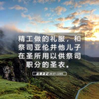 Picture 05 - 出 埃 及 记 39:41 CUVS - 精 工 做 的 礼 服 ， 和 祭 司 亚 伦 - Bible Verse Picture