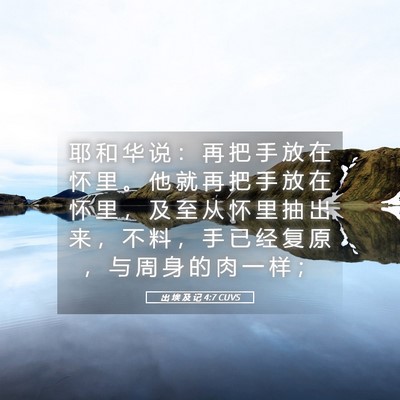 Picture 05 - 出 埃 及 记 4:7 CUVS - 耶 和 华 说 ： 再 把 手 放 在 怀 里 - Bible Verse Picture