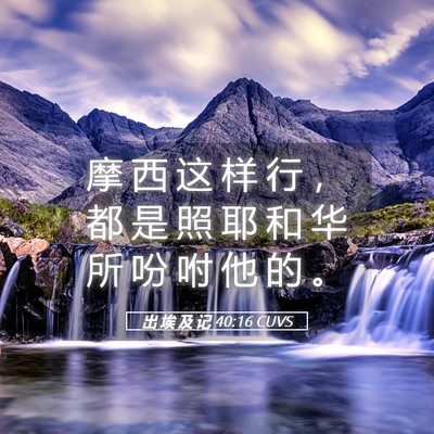 Picture 05 - 出 埃 及 记 40:16 CUVS - 摩 西 这 样 行 ， 都 是 照 耶 和 华 - Bible Verse Picture