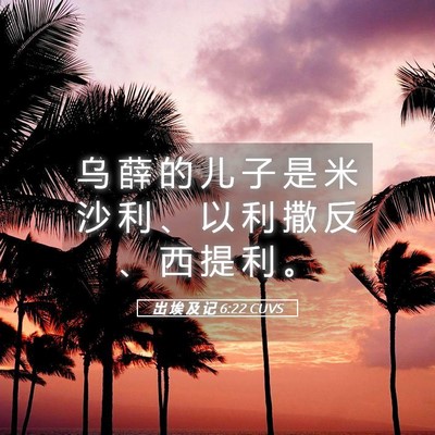 Picture 05 - 出 埃 及 记 6:22 CUVS - 乌 薛 的 儿 子 是 米 沙 利 、 以 利 - Bible Verse Picture