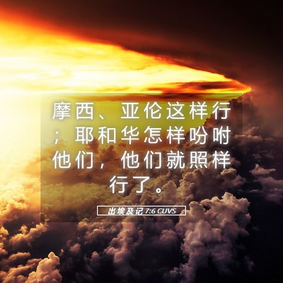 Picture 05 - 出 埃 及 记 7:6 CUVS - 摩 西 、 亚 伦 这 样 行 ； 耶 和 华 - Bible Verse Picture