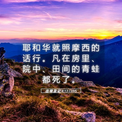 Picture 05 - 出 埃 及 记 8:13 CUVS - 耶 和 华 就 照 摩 西 的 话 行 。 凡 - Bible Verse Picture