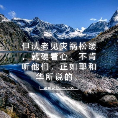 Picture 05 - 出 埃 及 记 8:15 CUVS - 但 法 老 见 灾 祸 松 缓 ， 就 硬 着 - Bible Verse Picture