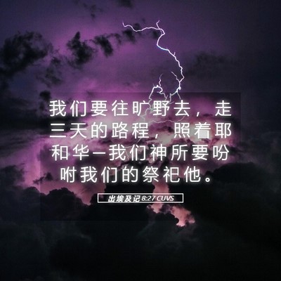 Picture 05 - 出 埃 及 记 8:27 CUVS - 我 们 要 往 旷 野 去 ， 走 三 天 的 - Bible Verse Picture