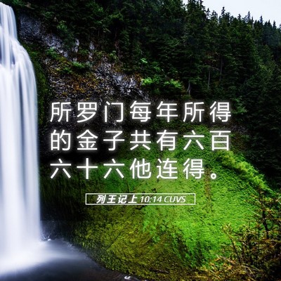 Picture 05 - 列 王 记 上 10:14 CUVS - 所 罗 门 每 年 所 得 的 金 子 共 有 - Bible Verse Picture