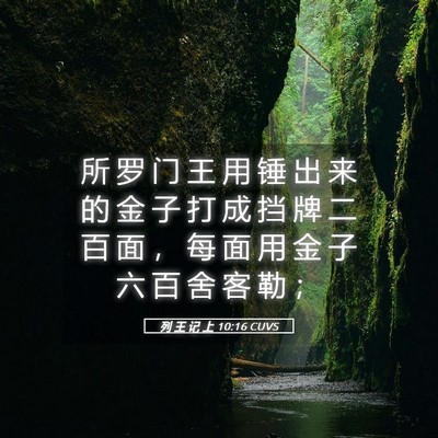 Picture 05 - 列 王 记 上 10:16 CUVS - 所 罗 门 王 用 锤 出 来 的 金 子 打 - Bible Verse Picture