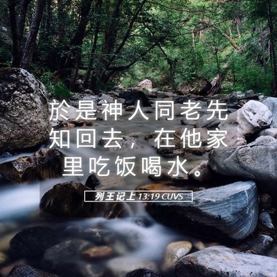 Picture 05 - 列 王 记 上 13:19 CUVS - 於 是 神 人 同 老 先 知 回 去 ， 在 - Bible Verse Picture