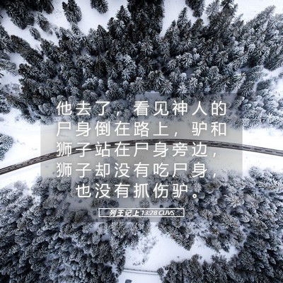 Picture 05 - 列 王 记 上 13:28 CUVS - 他 去 了 ， 看 见 神 人 的 尸 身 倒 - Bible Verse Picture