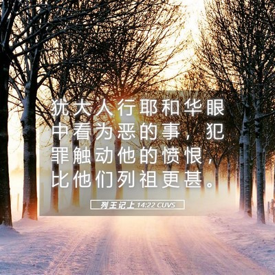 Picture 05 - 列 王 记 上 14:22 CUVS - 犹 大 人 行 耶 和 华 眼 中 看 为 恶 - Bible Verse Picture