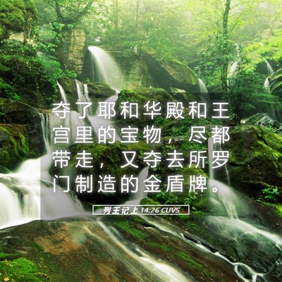 Picture 05 - 列 王 记 上 14:26 CUVS - 夺 了 耶 和 华 殿 和 王 宫 里 的 宝 - Bible Verse Picture