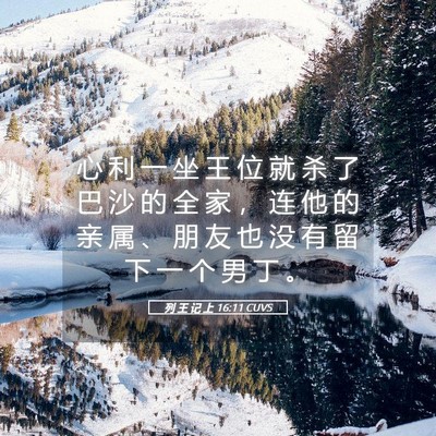 Picture 05 - 列 王 记 上 16:11 CUVS - 心 利 一 坐 王 位 就 杀 了 巴 沙 的 - Bible Verse Picture