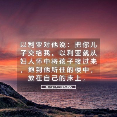 Picture 05 - 列 王 记 上 17:19 CUVS - 以 利 亚 对 他 说 ： 把 你 儿 子 交 - Bible Verse Picture