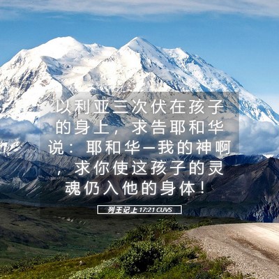 Picture 05 - 列 王 记 上 17:21 CUVS - 以 利 亚 三 次 伏 在 孩 子 的 身 上 - Bible Verse Picture