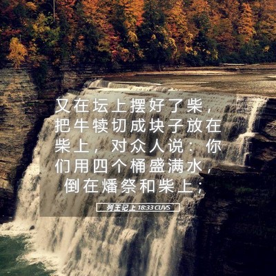 Picture 05 - 列 王 记 上 18:33 CUVS - 又 在 坛 上 摆 好 了 柴 ， 把 牛 犊 - Bible Verse Picture