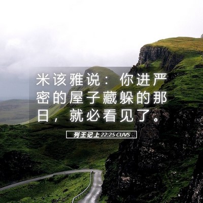 Picture 05 - 列 王 记 上 22:25 CUVS - 米 该 雅 说 ： 你 进 严 密 的 屋 子 - Bible Verse Picture