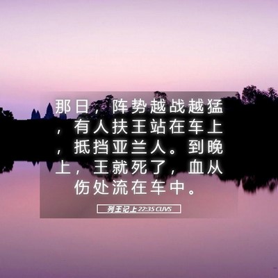 Picture 05 - 列 王 记 上 22:35 CUVS - 那 日 ， 阵 势 越 战 越 猛 ， 有 人 - Bible Verse Picture
