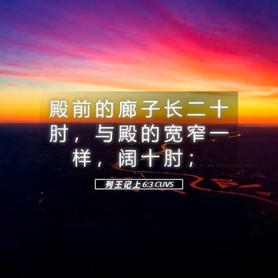 Picture 05 - 列 王 记 上 6:3 CUVS - 殿 前 的 廊 子 长 二 十 肘 ， 与 殿 - Bible Verse Picture