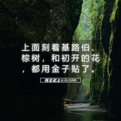 Picture 05 - 列 王 记 上 6:35 CUVS - 上 面 刻 着 基 路 伯 、 棕 树 ， 和 - Bible Verse Picture