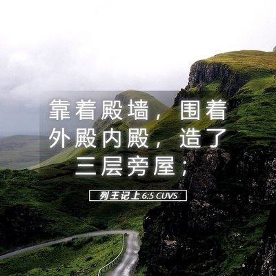 Picture 05 - 列 王 记 上 6:5 CUVS - 靠 着 殿 墙 ， 围 着 外 殿 内 殿 ， - Bible Verse Picture