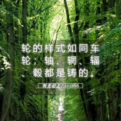 Picture 05 - 列 王 记 上 7:33 CUVS - 轮 的 样 式 如 同 车 轮 ； 轴 、 辋 - Bible Verse Picture