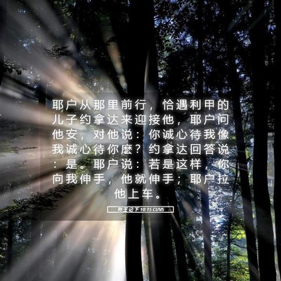Picture 05 - 列 王 记 下 10:15 CUVS - 耶 户 从 那 里 前 行 ， 恰 遇 利 甲 - Bible Verse Picture