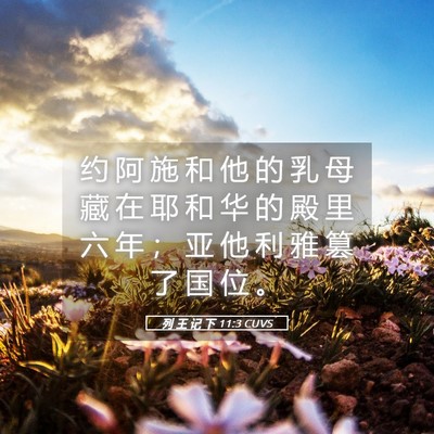 Picture 05 - 列 王 记 下 11:3 CUVS - 约 阿 施 和 他 的 乳 母 藏 在 耶 和 - Bible Verse Picture
