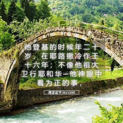 Picture 05 - 列 王 记 下 16:2 CUVS - 他 登 基 的 时 候 年 二 十 岁 ， 在 - Bible Verse Picture