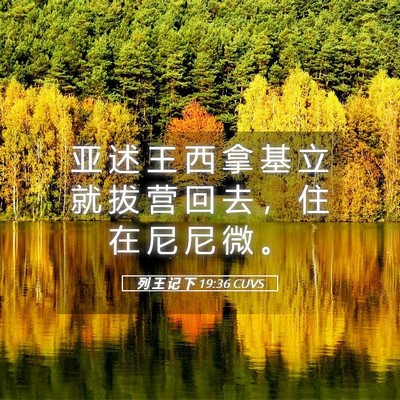 Picture 05 - 列 王 记 下 19:36 CUVS - 亚 述 王 西 拿 基 立 就 拔 营 回 去 - Bible Verse Picture