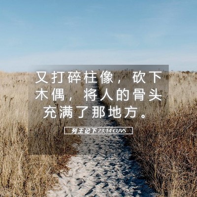 Picture 05 - 列 王 记 下 23:14 CUVS - 又 打 碎 柱 像 ， 砍 下 木 偶 ， 将 - Bible Verse Picture