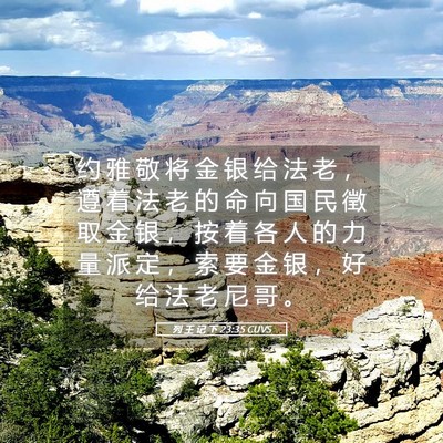 Picture 05 - 列 王 记 下 23:35 CUVS - 约 雅 敬 将 金 银 给 法 老 ， 遵 着 - Bible Verse Picture