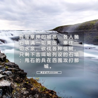 Picture 05 - 列 王 记 下 3:25 CUVS - 拆 毁 摩 押 的 城 邑 ， 各 人 抛 石 - Bible Verse Picture