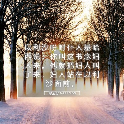 Picture 05 - 列 王 记 下 4:12 CUVS - 以 利 沙 吩 咐 仆 人 基 哈 西 说 ： - Bible Verse Picture