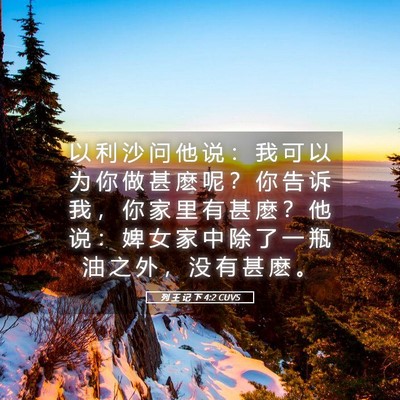 Picture 05 - 列 王 记 下 4:2 CUVS - 以 利 沙 问 他 说 ： 我 可 以 为 你 - Bible Verse Picture