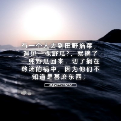 Picture 05 - 列 王 记 下 4:39 CUVS - 有 一 个 人 去 到 田 野 掐 菜 ， 遇 - Bible Verse Picture