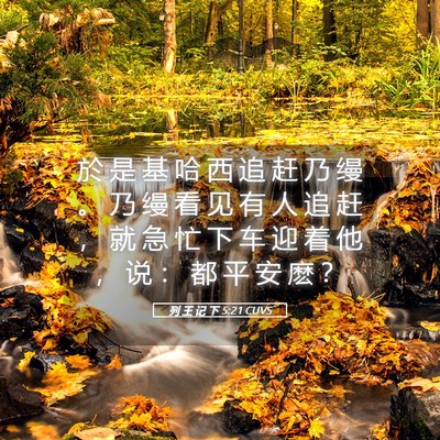 Picture 05 - 列 王 记 下 5:21 CUVS - 於 是 基 哈 西 追 赶 乃 缦 。 乃 缦 - Bible Verse Picture