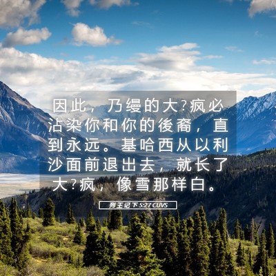 Picture 05 - 列 王 记 下 5:27 CUVS - 因 此 ， 乃 缦 的 大 ? 疯 必 沾 染 你 - Bible Verse Picture