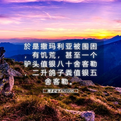 Picture 05 - 列 王 记 下 6:25 CUVS - 於 是 撒 玛 利 亚 被 围 困 ， 有 饥 - Bible Verse Picture