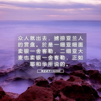 Picture 05 - 列 王 记 下 7:16 CUVS - 众 人 就 出 去 ， 掳 掠 亚 兰 人 的 - Bible Verse Picture