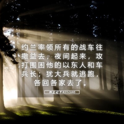 Picture 05 - 列 王 记 下 8:21 CUVS - 约 兰 率 领 所 有 的 战 车 往 撒 益 - Bible Verse Picture