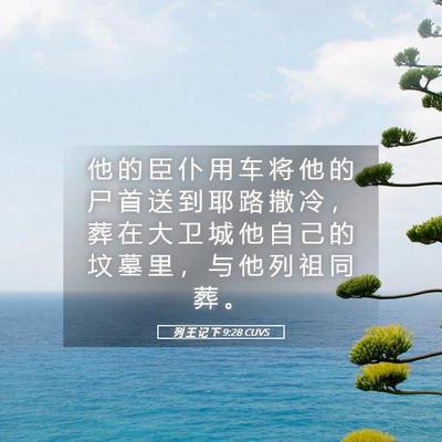 Picture 05 - 列 王 记 下 9:28 CUVS - 他 的 臣 仆 用 车 将 他 的 尸 首 送 - Bible Verse Picture