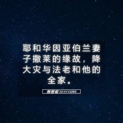 Picture 05 - 创 世 纪 12:17 CUVS - 耶 和 华 因 亚 伯 兰 妻 子 撒 莱 的 - Bible Verse Picture