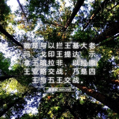 Picture 05 - 创 世 纪 14:9 CUVS - 就 是 与 以 拦 王 基 大 老 玛 、 戈 - Bible Verse Picture