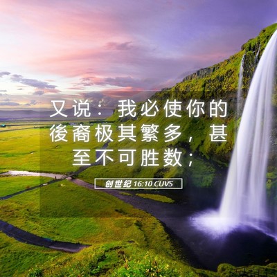 Picture 05 - 创 世 纪 16:10 CUVS - 又 说 ： 我 必 使 你 的 後 裔 极 其 - Bible Verse Picture