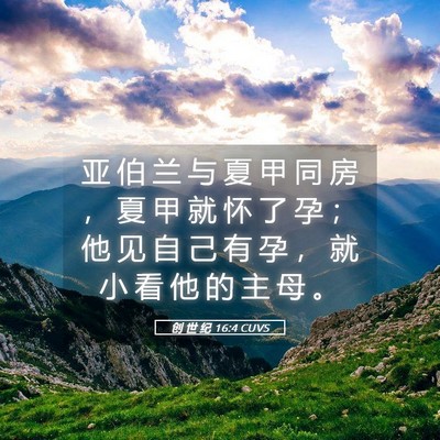 Picture 05 - 创 世 纪 16:4 CUVS - 亚 伯 兰 与 夏 甲 同 房 ， 夏 甲 就 - Bible Verse Picture