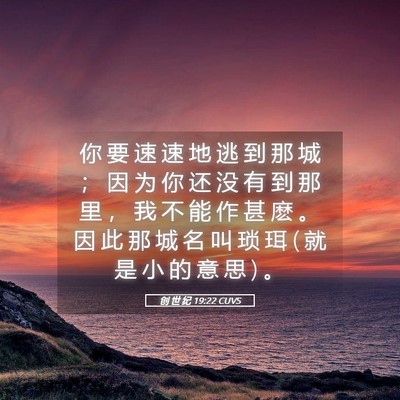 Picture 05 - 创 世 纪 19:22 CUVS - 你 要 速 速 地 逃 到 那 城 ； 因 为 - Bible Verse Picture