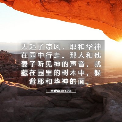 Picture 05 - 创 世 纪 3:8 CUVS - 天 起 了 凉 风 ， 耶 和 华 神 在 园 - Bible Verse Picture