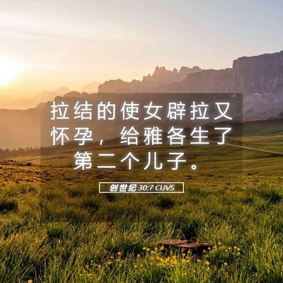 Picture 05 - 创 世 纪 30:7 CUVS - 拉 结 的 使 女 辟 拉 又 怀 孕 ， 给 - Bible Verse Picture