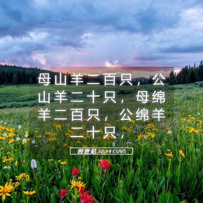 Picture 05 - 创 世 纪 32:14 CUVS - 母 山 羊 二 百 只 ， 公 山 羊 二 十 - Bible Verse Picture